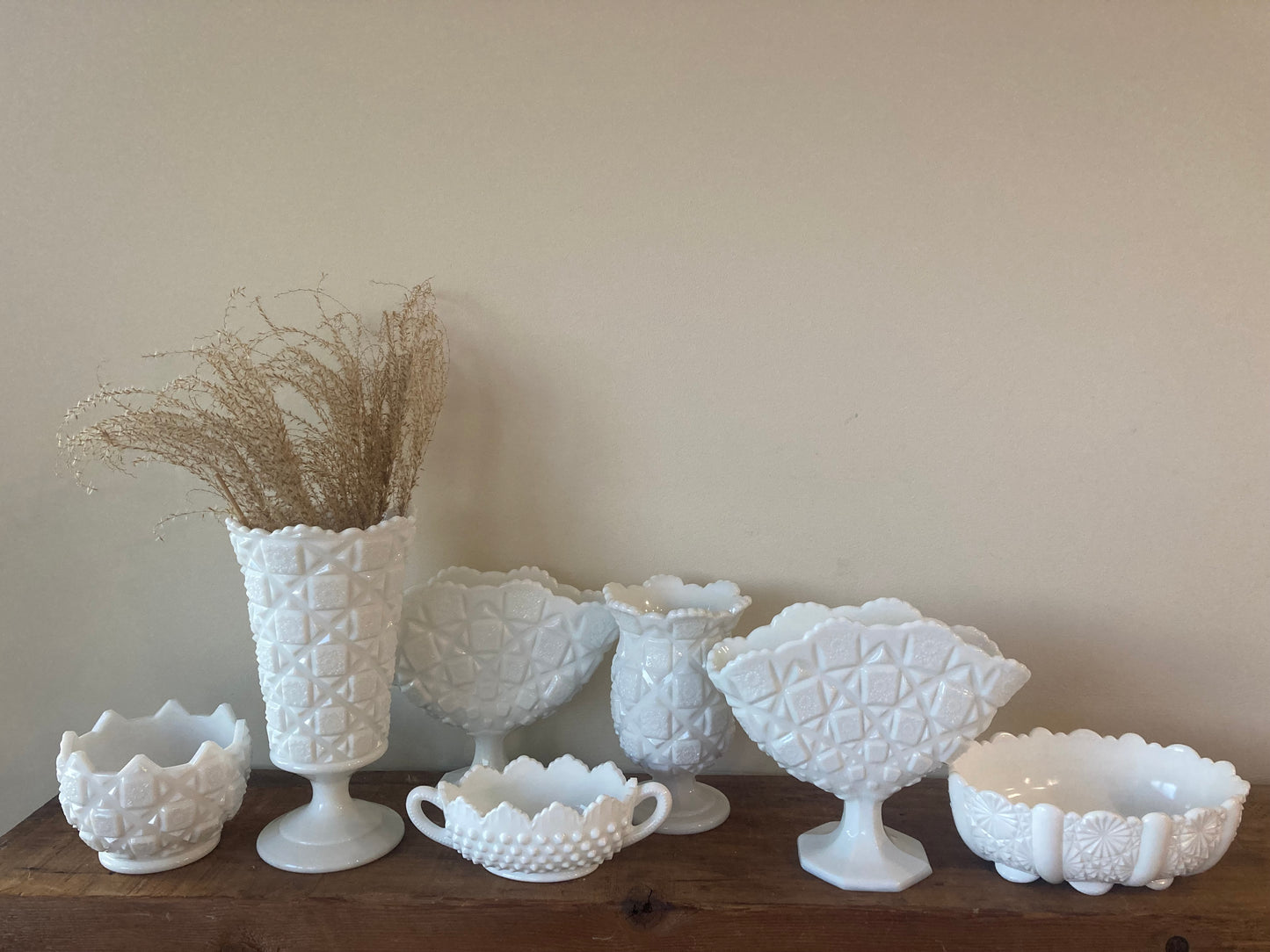 Vintage Milk Glass Rentals (Price is per table)