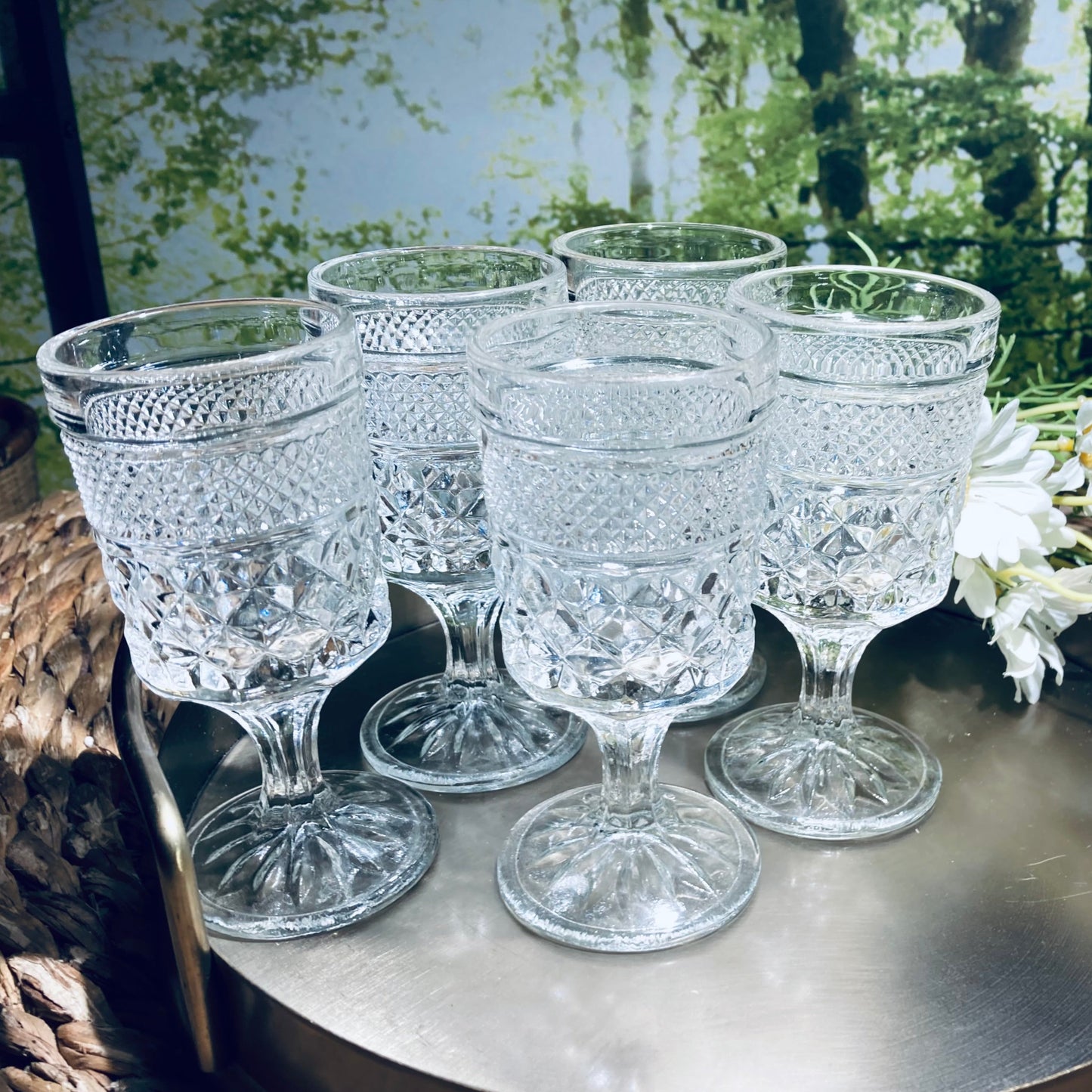 Vintage Anchor Hocking Wexford Pattern 6 oz. Wine Glasses, Set of 5
