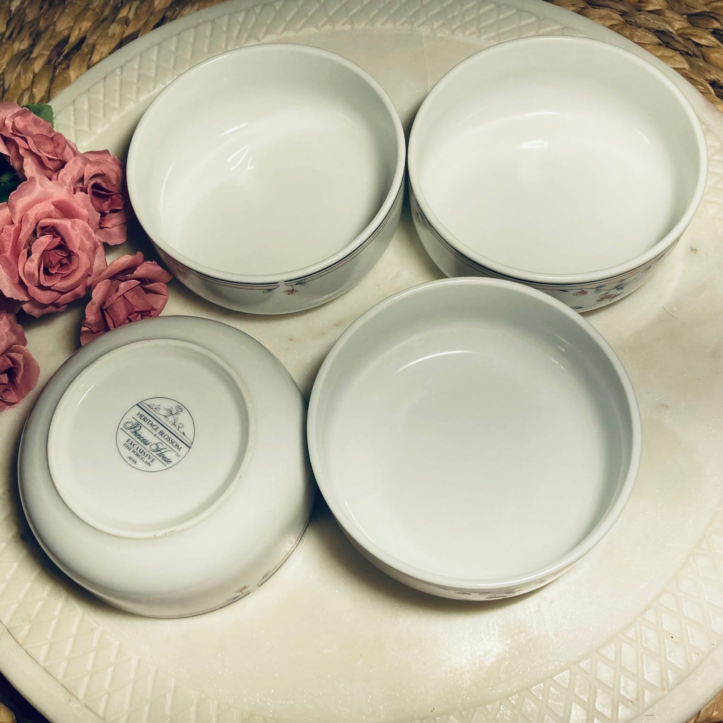 Vintage Princess House porcelain, HERITAGE BLOSSOM, Cereal Bowls 5", Set of 4