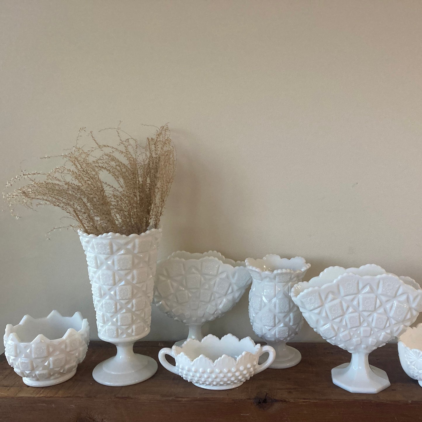 Vintage Milk Glass Rentals (Price is per table)