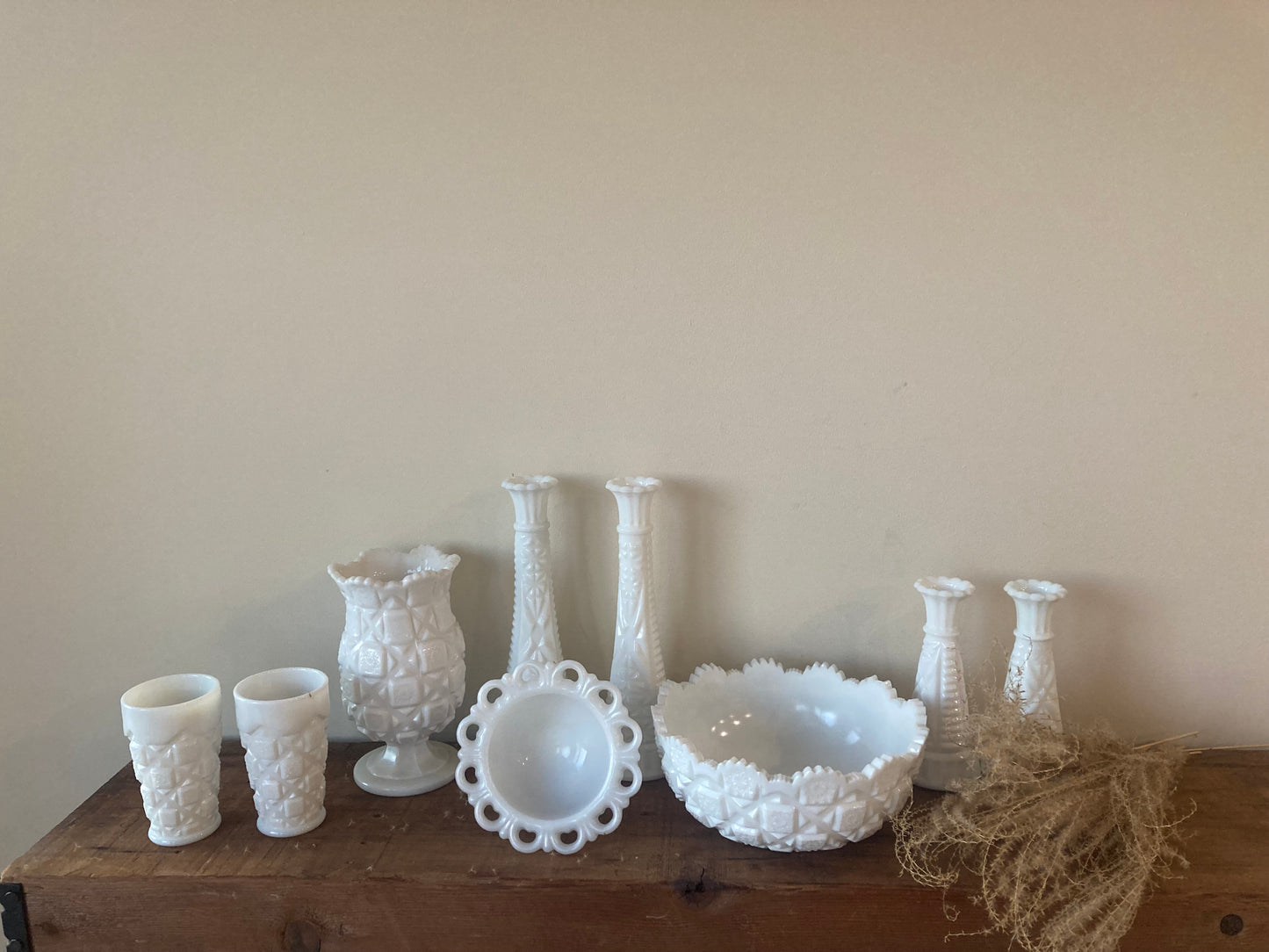 Vintage Milk Glass Rentals (Price is per table)