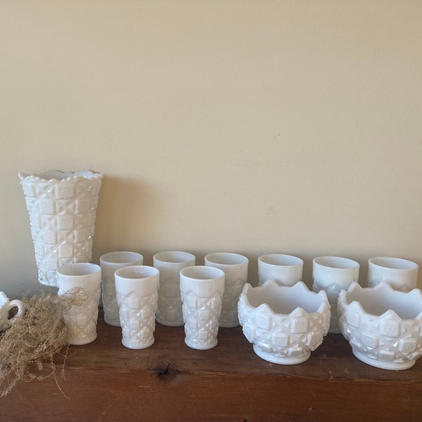 Vintage Milk Glass Rentals (Price is per table)