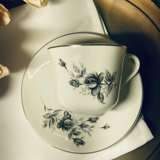 Nocturne Gray Rose Cup and Saucer