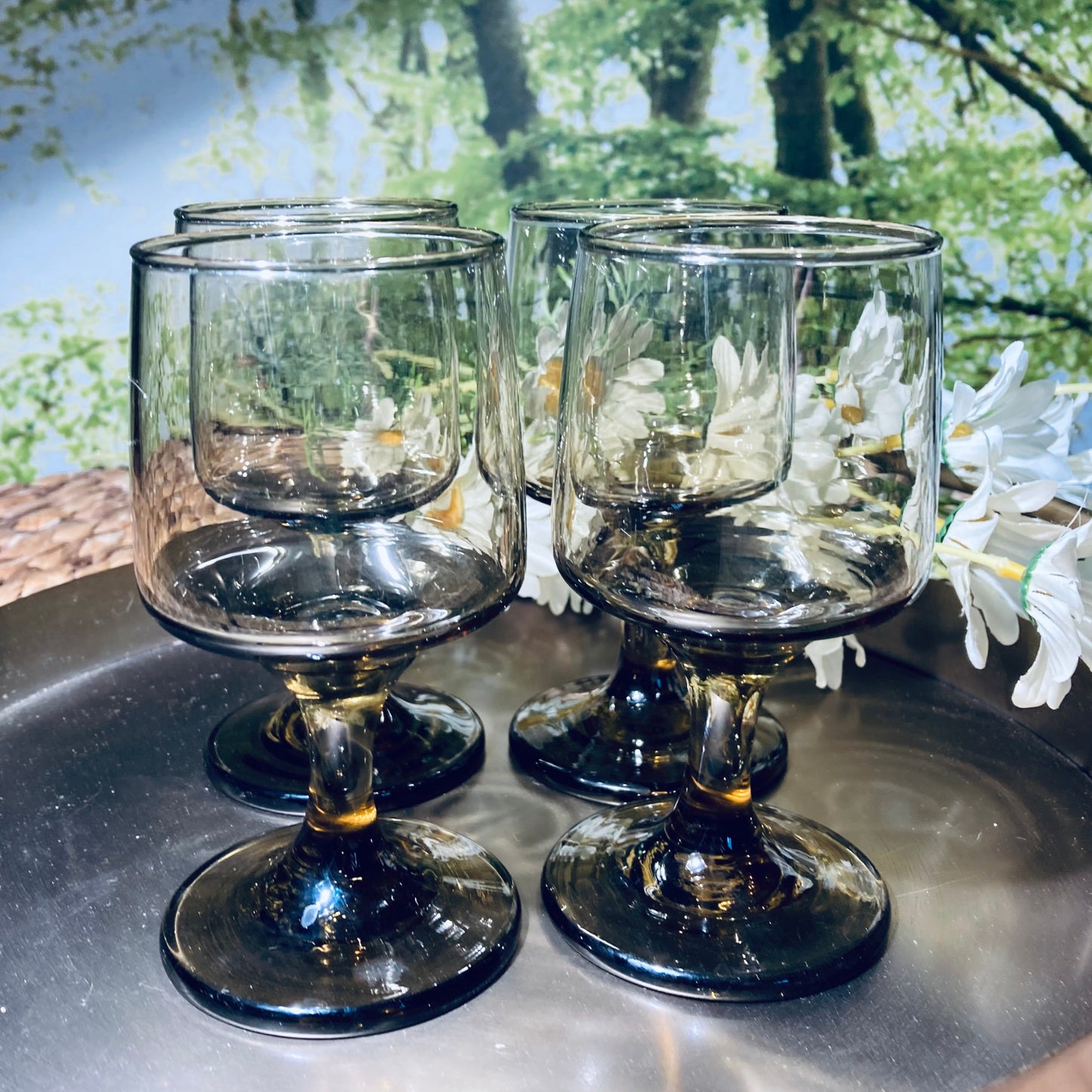 Vintage Libbey Tawny Smokey Brown Wine Glasses, Set of 4