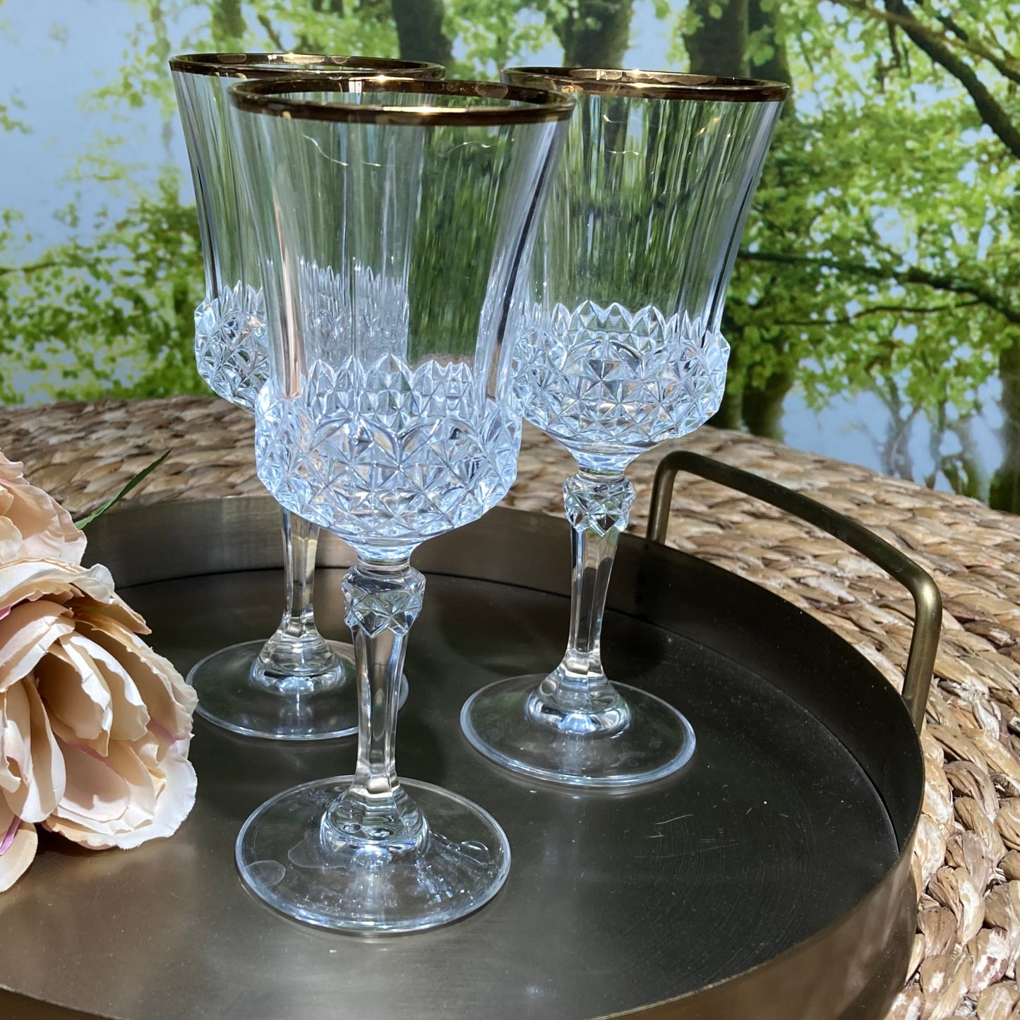 Cristal D’Arques Gold Trim Fluted Wine Glasses, Set Of 3