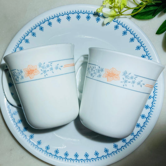 Set of 2 Corning Corelle Apricot Grove Coffee Mugs Cups - Apricot Blue Flowers